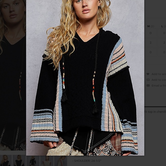 POL “ Carla “ POL V-Neck Chenille Sweater with Hoodie 7 - Picture 1 of 5